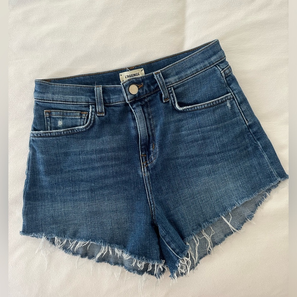 L’agence dark wash denim shorts